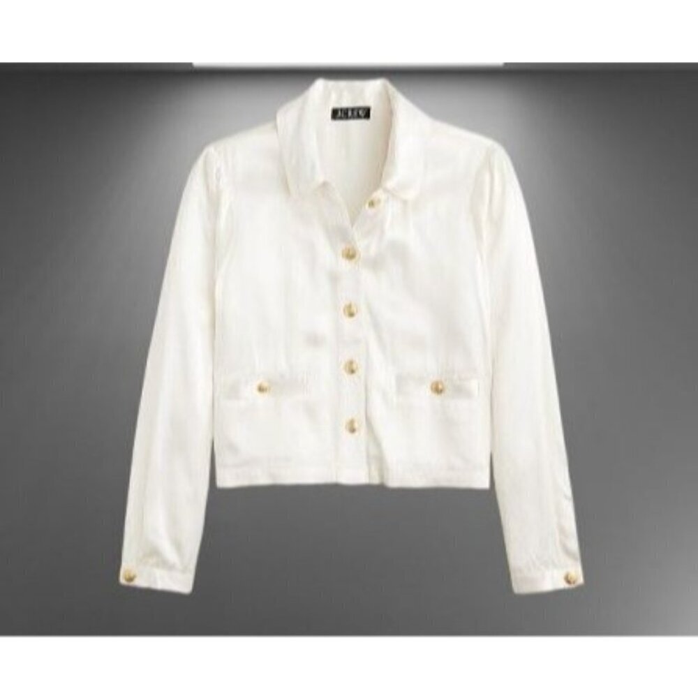 J.Crew Lady Shirt-jacket In Luster Crepe White gold Buttons Preppy Size XS